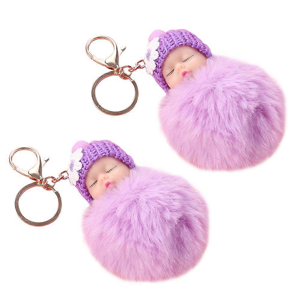 Plush Key Chain Pompom Decorative Accessory Fashionable Appearance 2Set