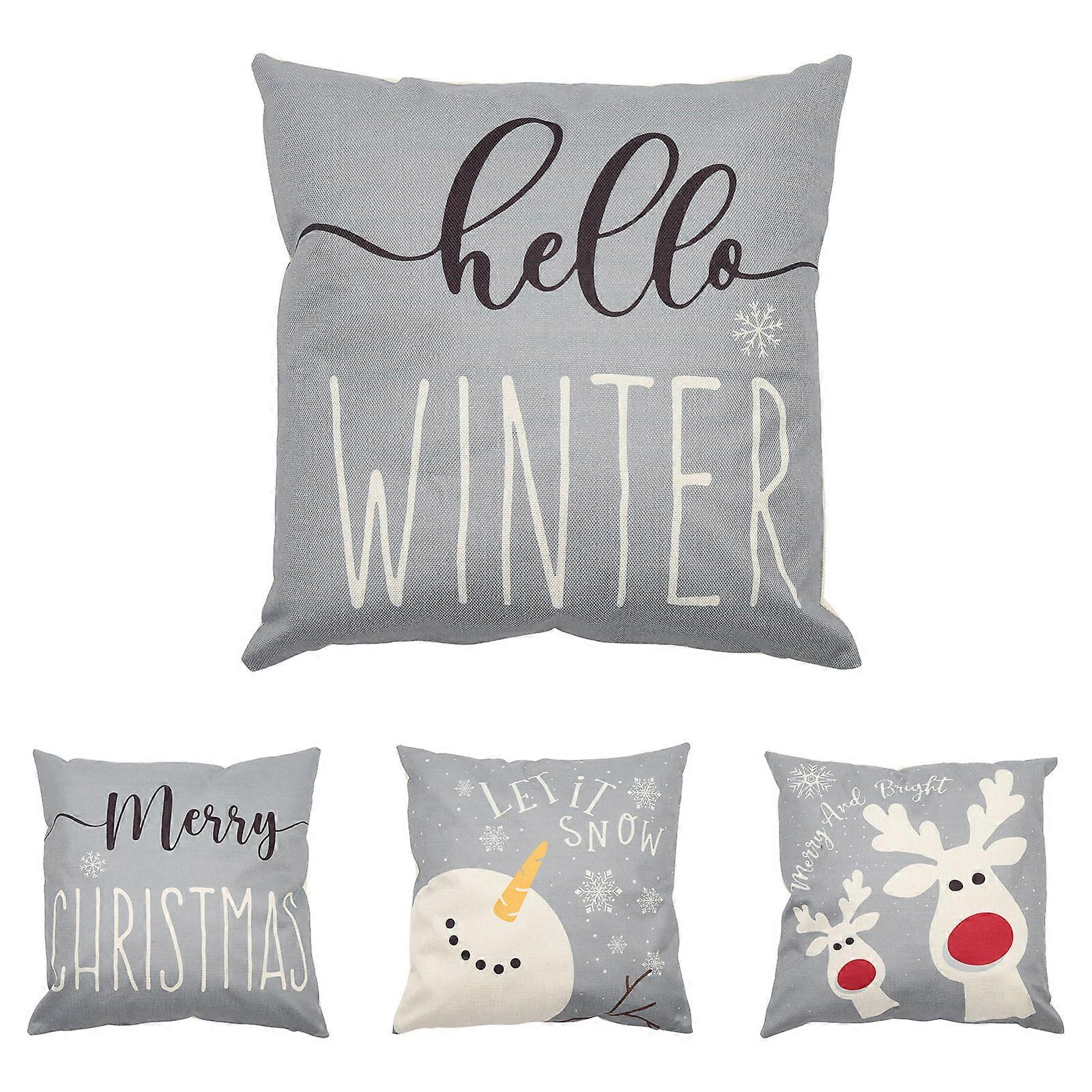 Christmas Pillow Cases 4Pcs Soft Polyester Grey Decorative Square for Home Office Use