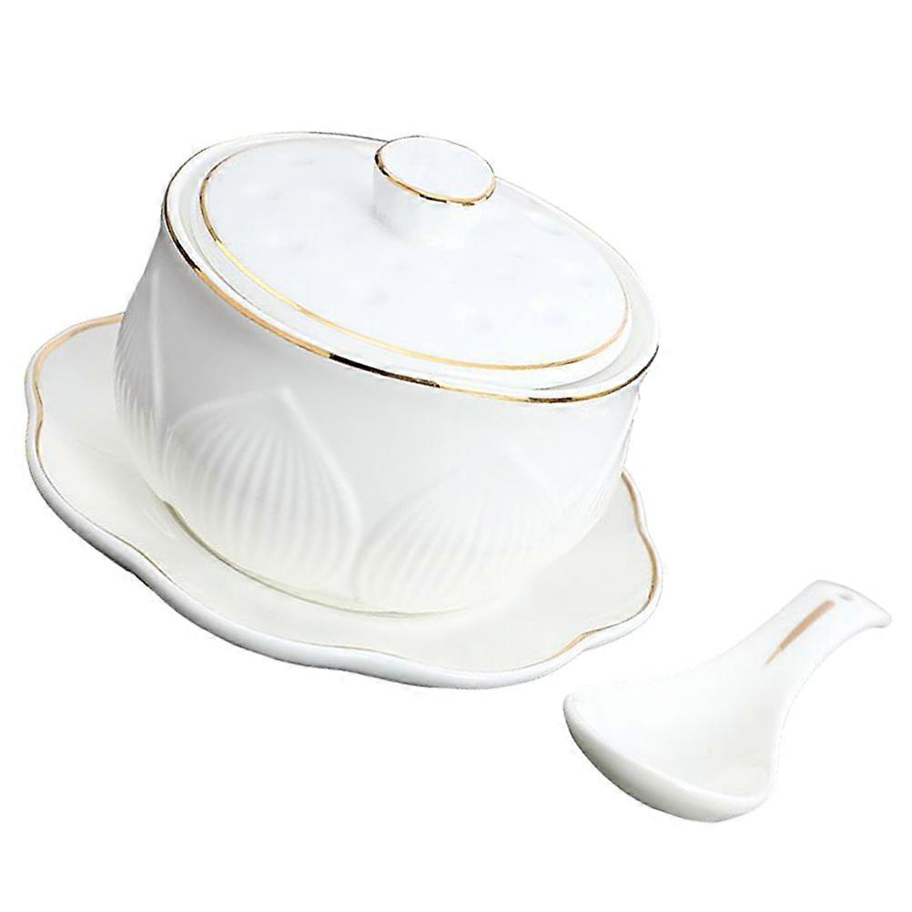 1 Set Ceramic Stew Pot Lidded Soup Bowl Small Bowl Ceramic Soup Stew Pot Soup Serving Bowl with Spoon