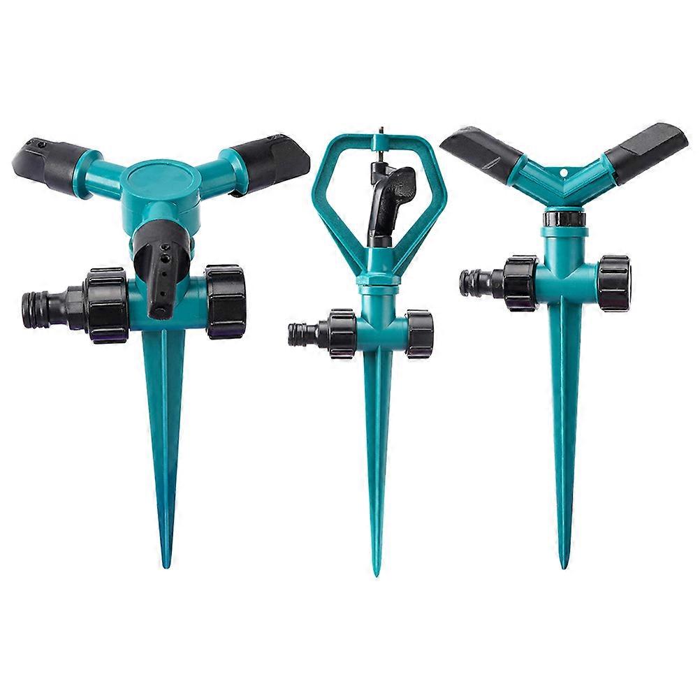 Blue Automatic Rotary Nozzle for Gardening Use ABS Material Sprinkler Set of 3 Lawn Watering Tool