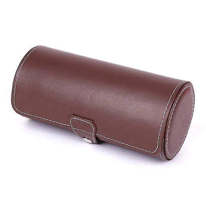 Oval Watch Case for Men's Watches, Travel Push Button for the Case, Storage Organizer Display Watch Band Holder (Brown)
