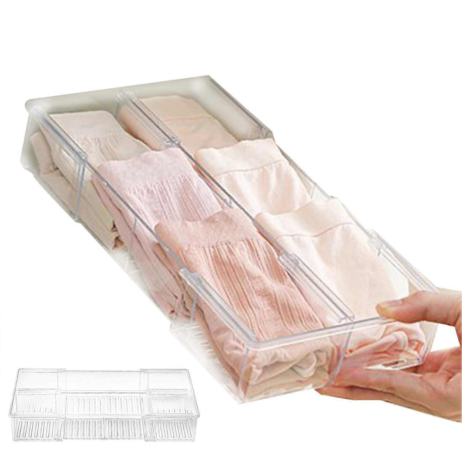 Underwear Organizer for Drawers, Clear Storage Boxes with Adjustable Dividers, Stackable Double Compartment for Dresser and Kids Room