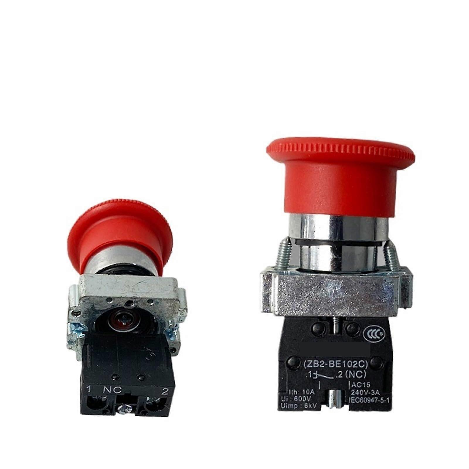 Red Head 1NC Power Emergency Off 600V 10A 22mm Push Button Switch XB2BS542 Pack of 5