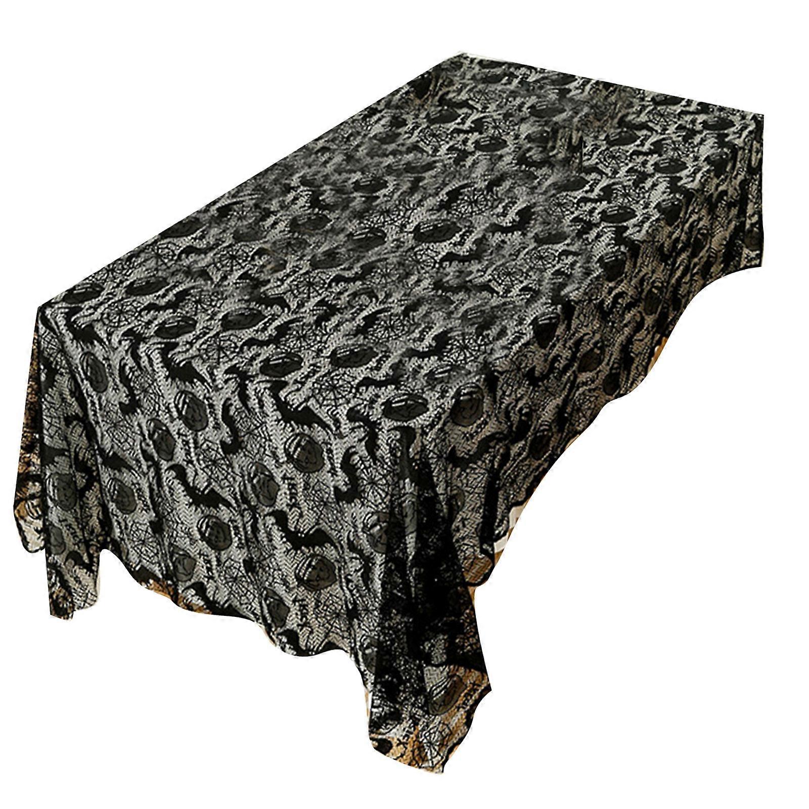 Polyester Halloween Tablecloth With Lace Pattern Holiday Decoration Quick Cleaning Fabric Space Saving Foldable  Bat Pumpki