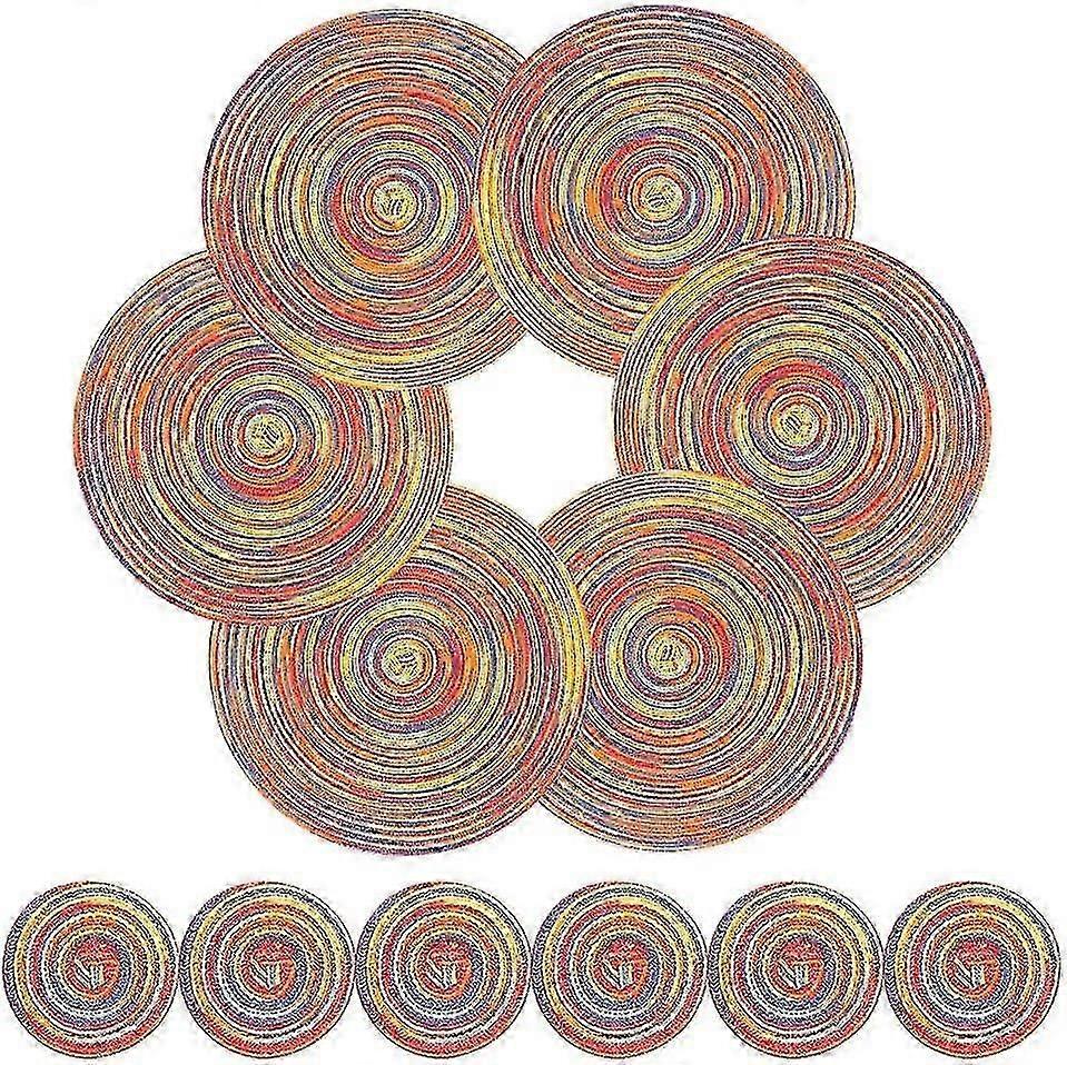 For Round Table Mats - Heat Resistant Washable Placemat and Coaster Set of 6 for Dining, Kitchen Table Decor