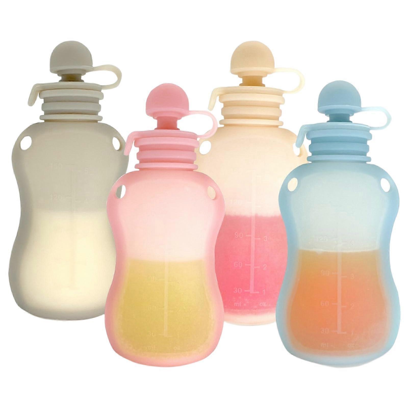 1Pc 150ML FoodGrade Silicone Reusable Baby Food Feeder Breast Milk Storage Bags EcoFriendly NonToxic Beige One Size