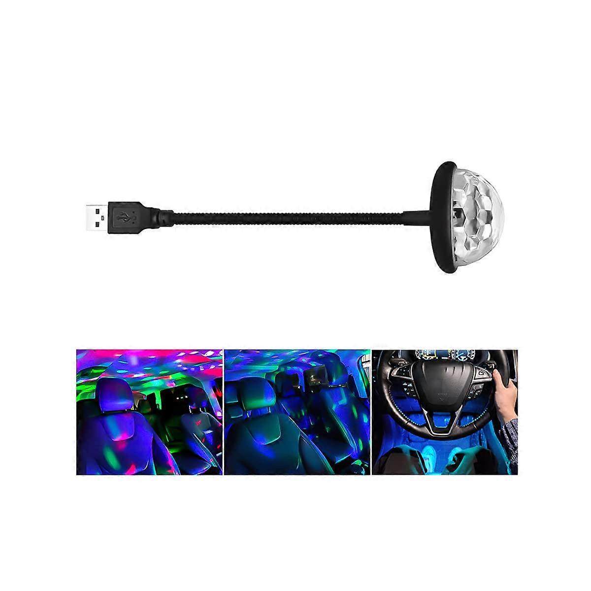 Colourful Flashing Atmosphere Lights USB Night Light 360° Rotating Starry Sky Lamp Flexible Car Interior Decoration for Home Party