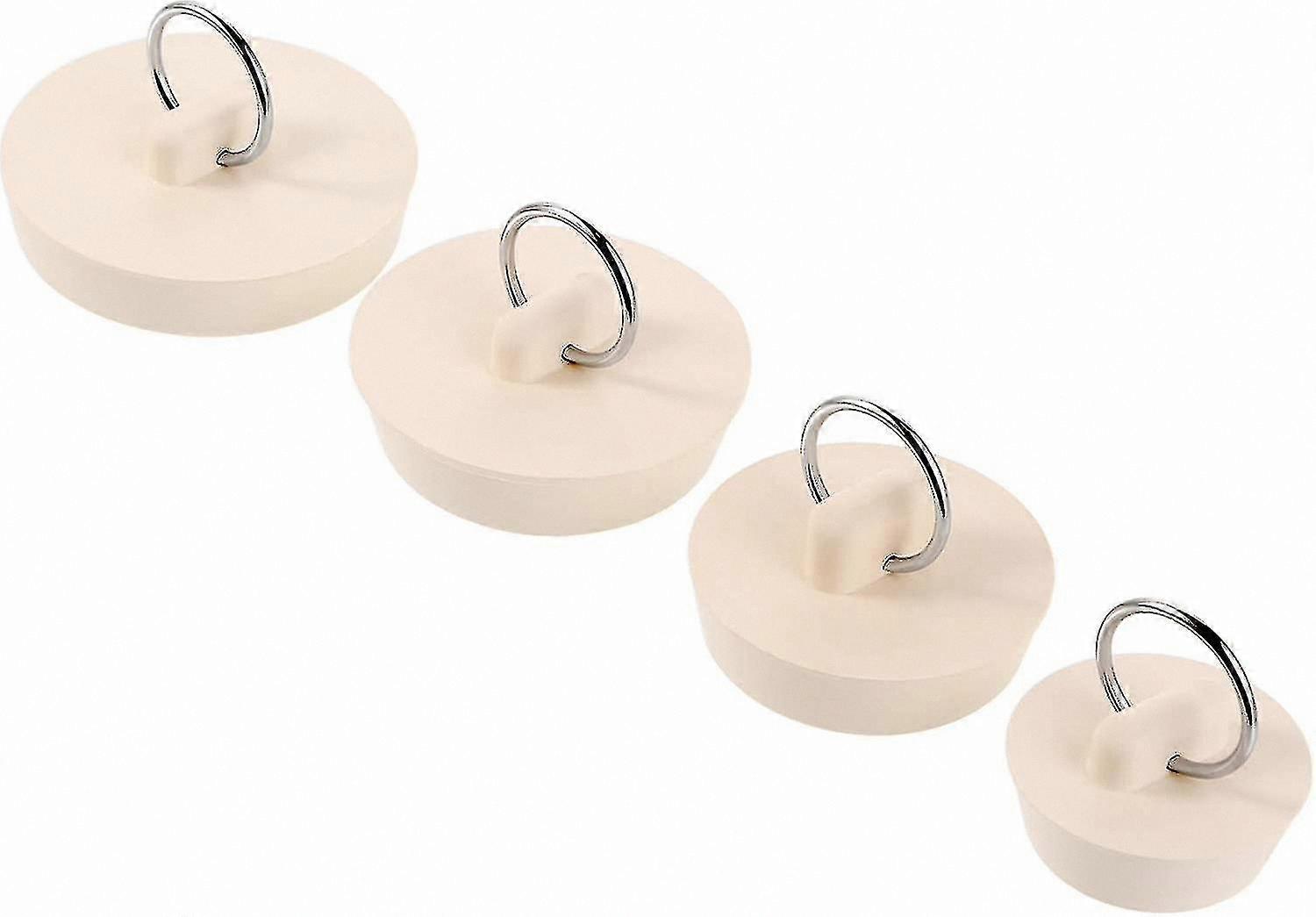 White Rubber Sink Stopper Set with Hanging Ring for Bathtub and Kitchen, 4 Sizes