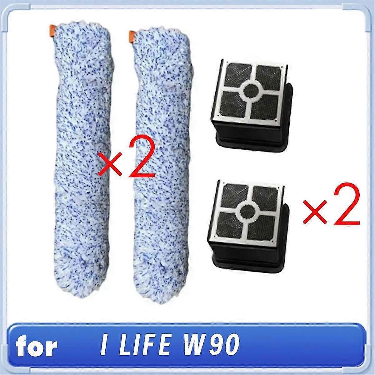 Suitable for I LIFE W90 Cordless Robot Vacuum: 2 Roller Brushes & 2 Filters