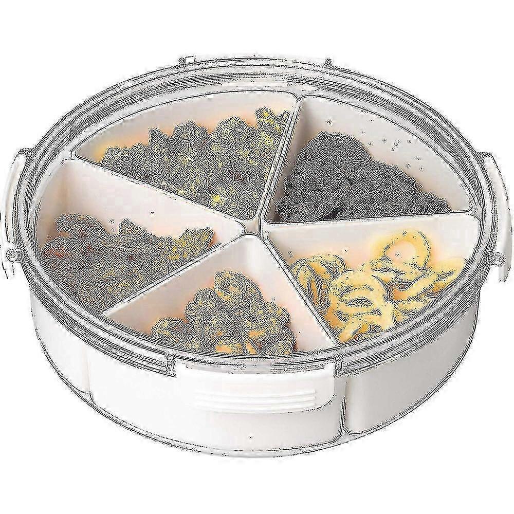 White Round Plastic Divided Serving Tray With Lids, 5 Individual Di...