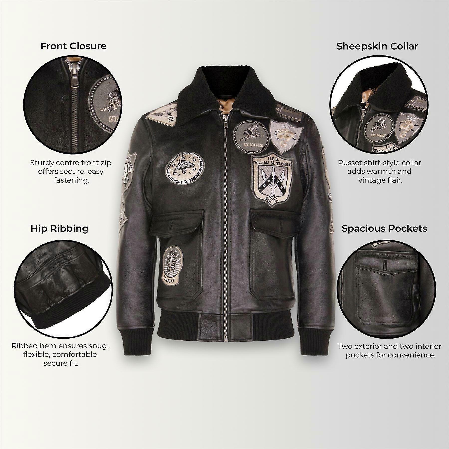 Blouson En Cuir Noir Topgun Pour Homme Tom Cruise Col En Peau De Mouton Maverick A2 Bomber