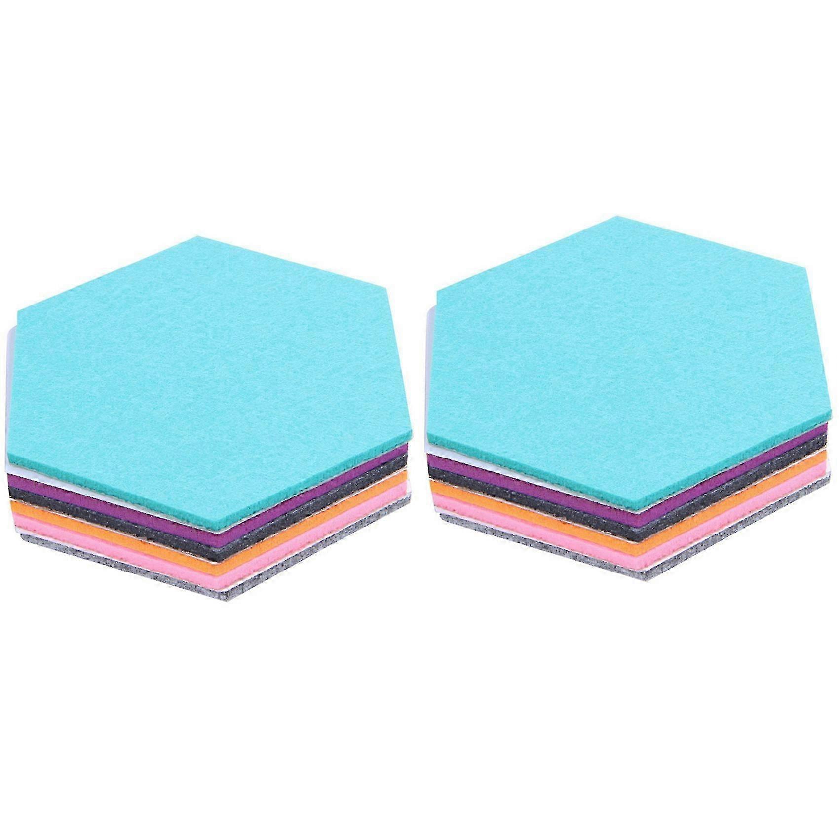 Set of 18 Hexagon Felt Pin Board Self Adhesive Bulletin Memo Photo Cork Boards with 18 Pushpins 5.5