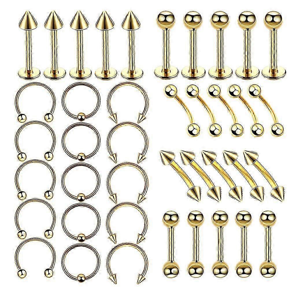 40 Pieces Nose Lip Tongue Eyebrow Tragus Navel Belly Ring Piercings 8mm