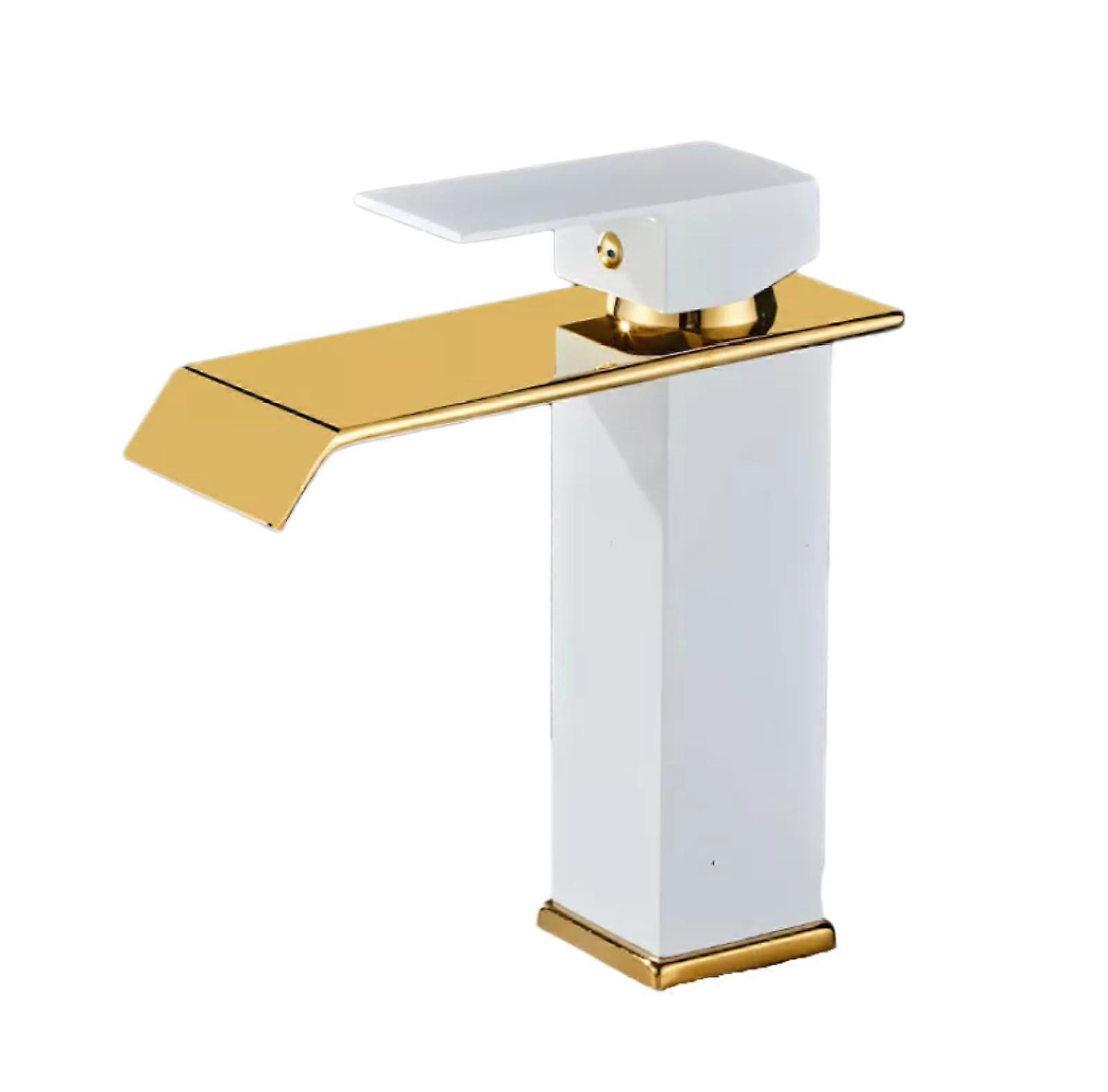 Basin Tap Waterfall Copper Core Above Counter Faucet, Single Hole, Hot And Cold, White Gold Finish, Black