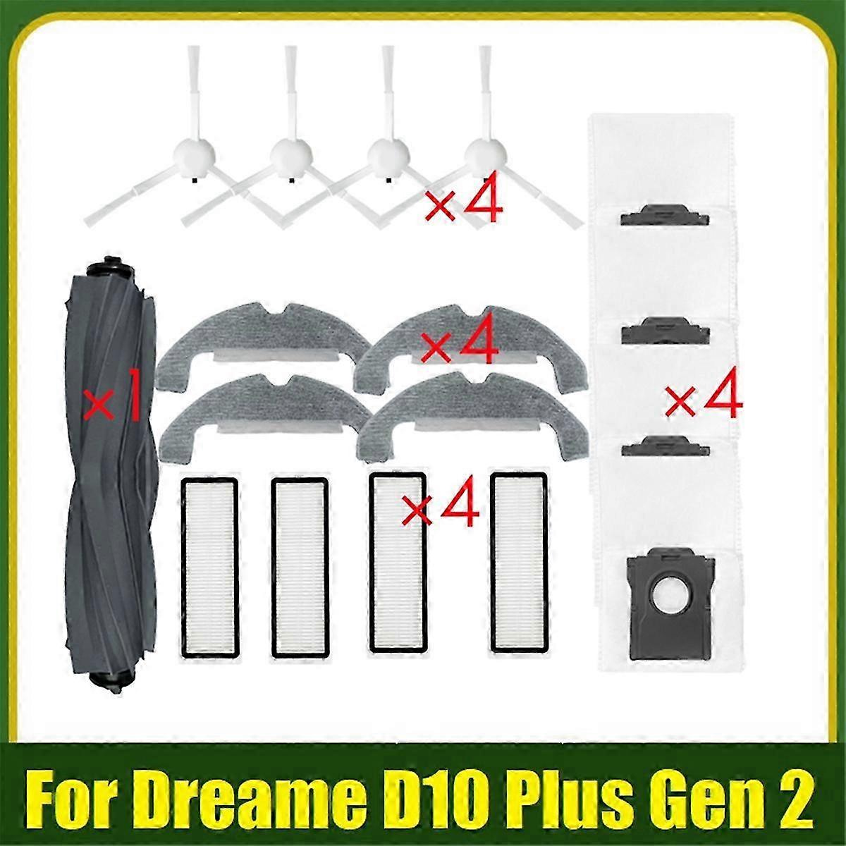 Rubber Brush for D10 Plus Gen 2 with 4X Side Brush and Hepa Filter Mop Clo Replacement Parts Accessories