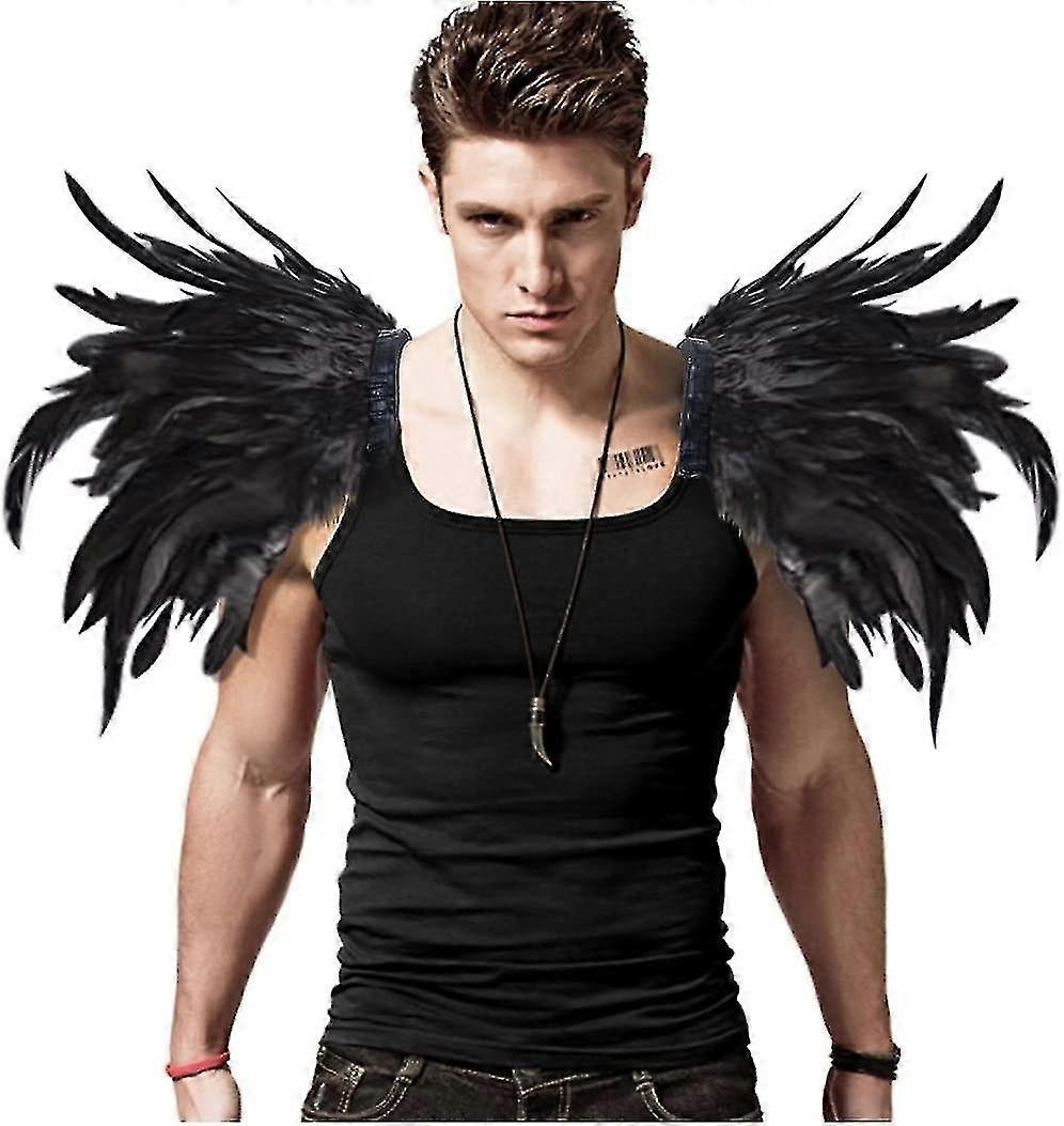 Gothic Men Shoulder Epaulettes for Halloween Party Set of 2 Black Feather