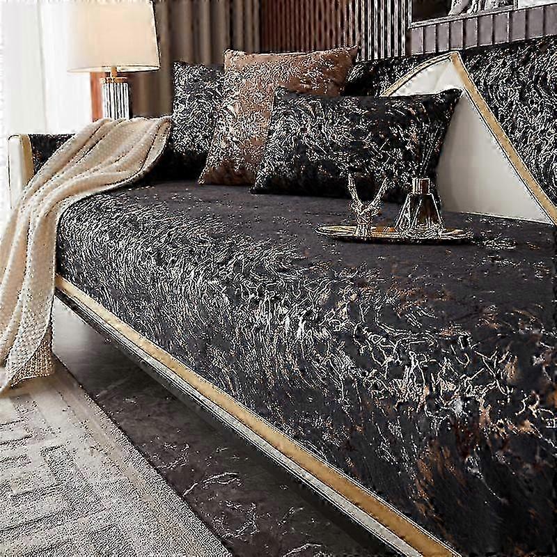 Housses de canapé en velours doré avec bordure jaune