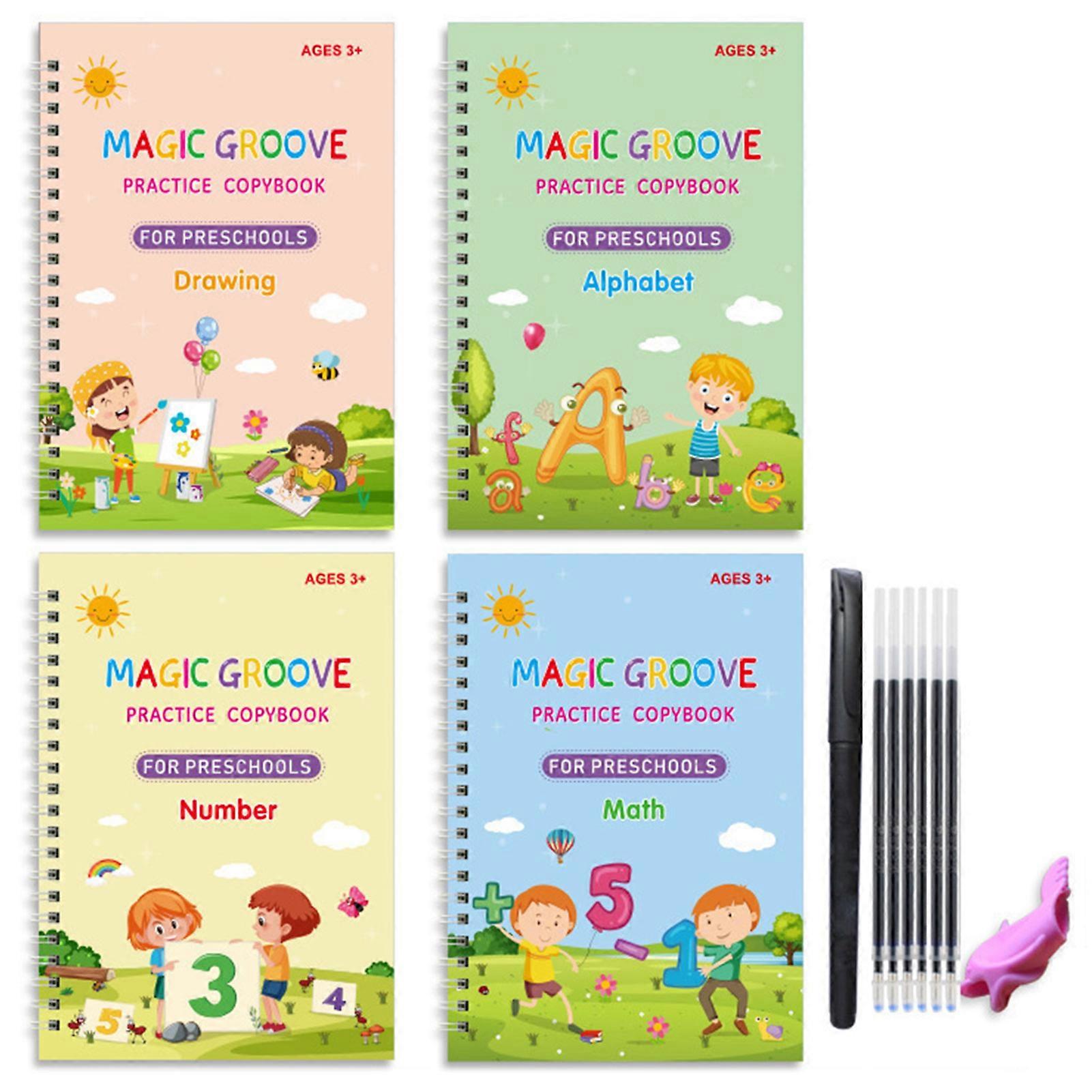 Kids English Grooved Writing Practice Copybook with 8 Refills Educational Handwriting Tool for Skill Development