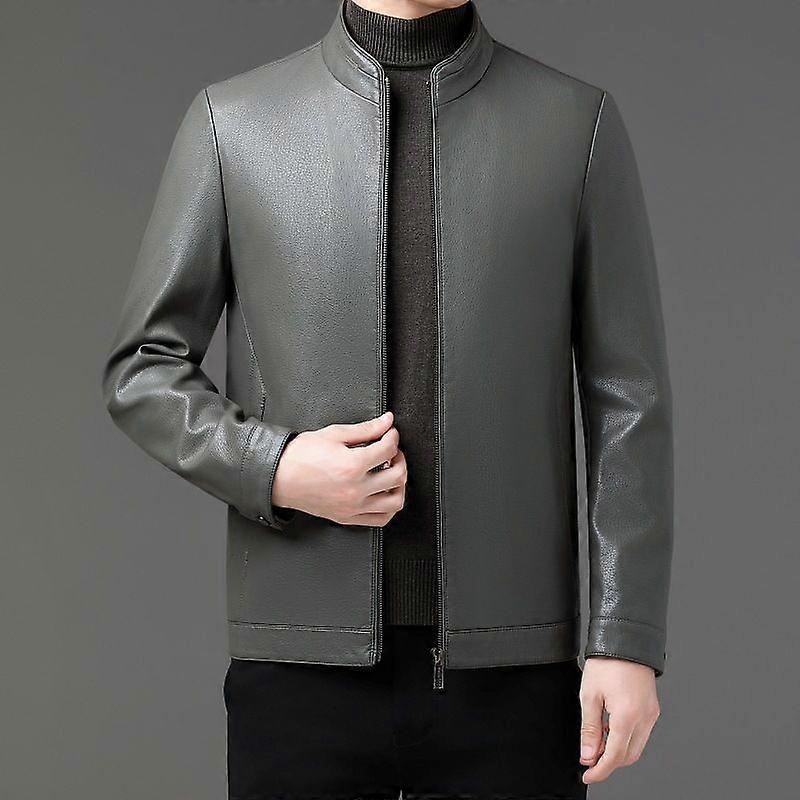 Tout assorti Haining Vêtements En Cuir Véritable Manteau Pour Homme Moyen Et Vieux Papa Moto Classique Peau De Mouton Casual Col Montant Veste