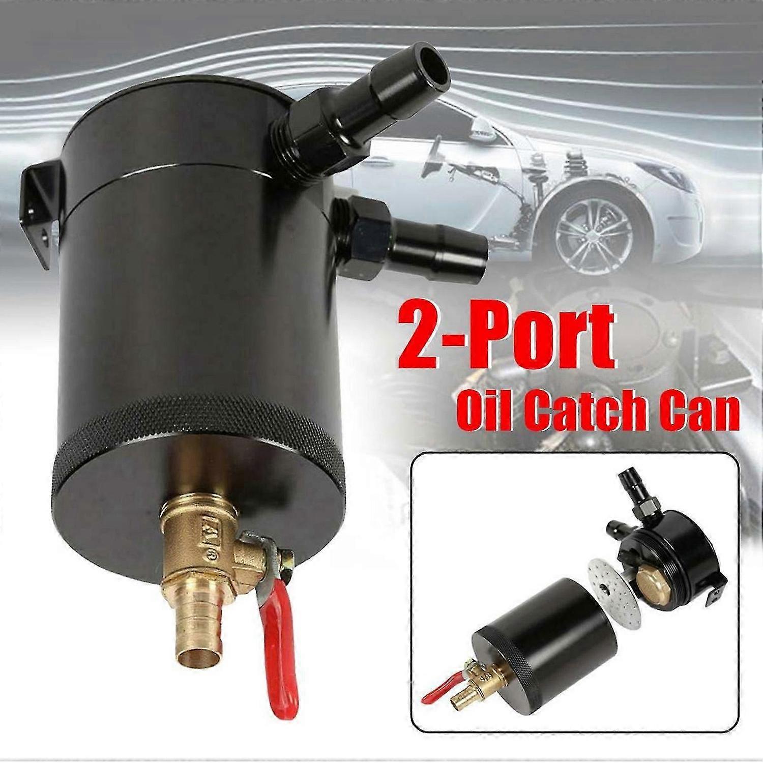 Universal Oil Catch Can Compact Baffled 2-Port Aluminum Reservoir Oil Catch Tank with Drain Valve Fu
