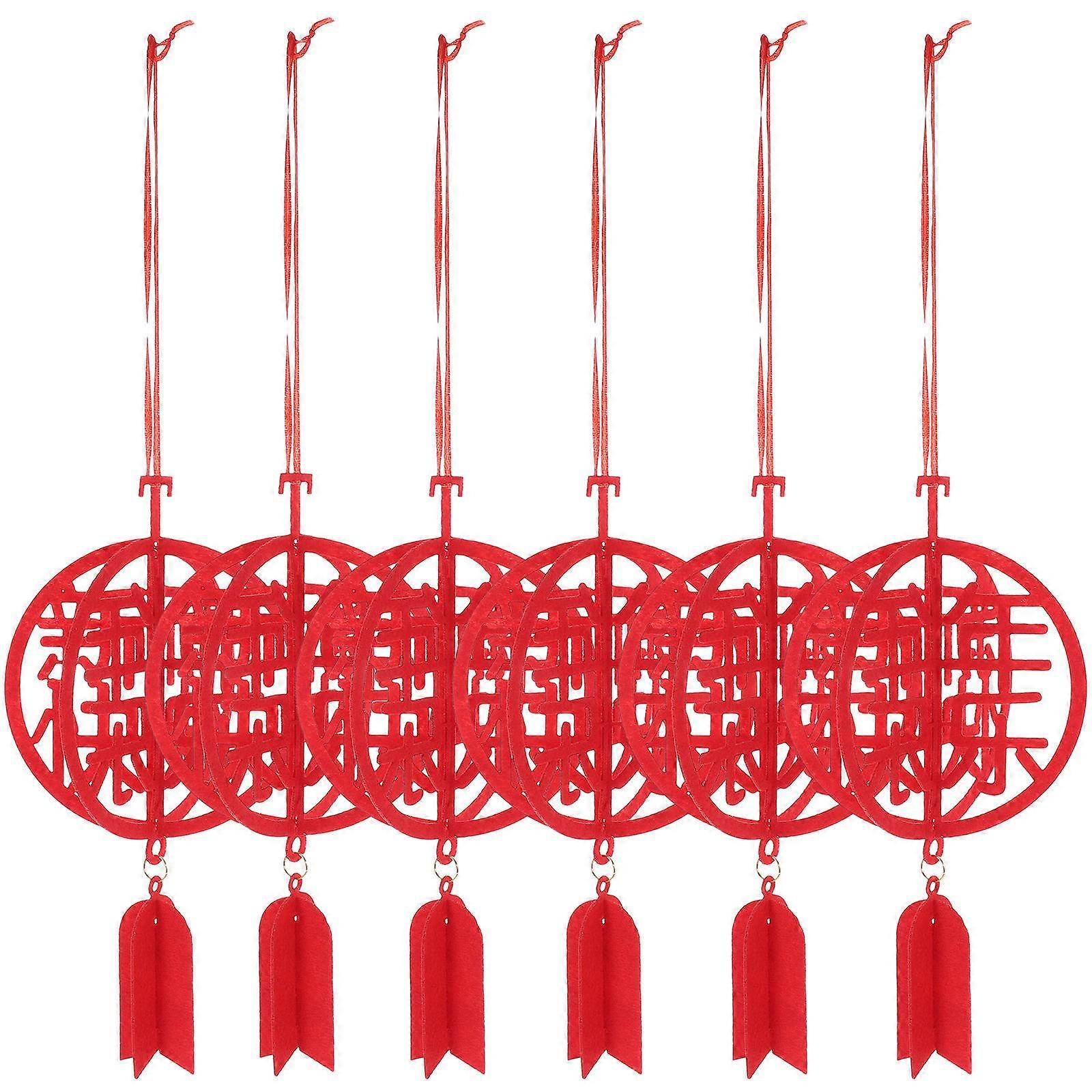 Spring Festival Hanging Decor for Home Use 12Pcs Red Fabric Ornaments