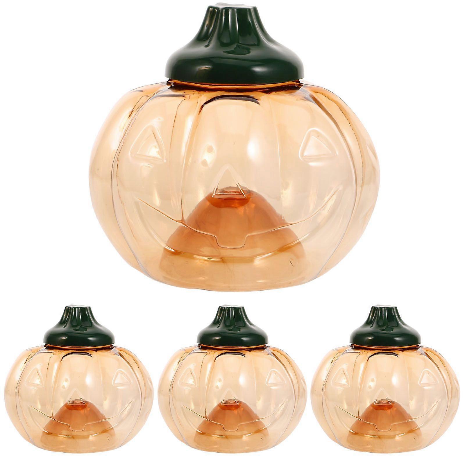 4pcs Pumpkin Buckets Halloween Candy Holders Lidded Candy Container with Ropes