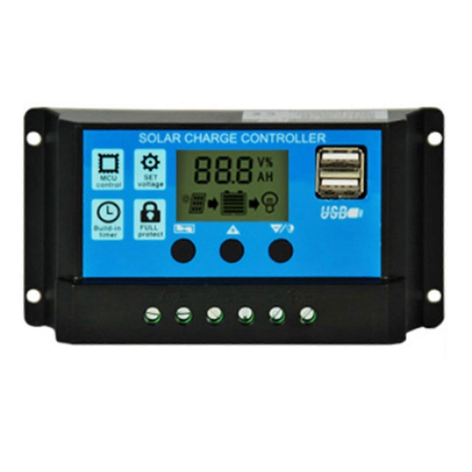Solar Charge Controller 10A/20A/30A Auto 12V/24V With LCD PV Home Solar Panel Regulator Blue