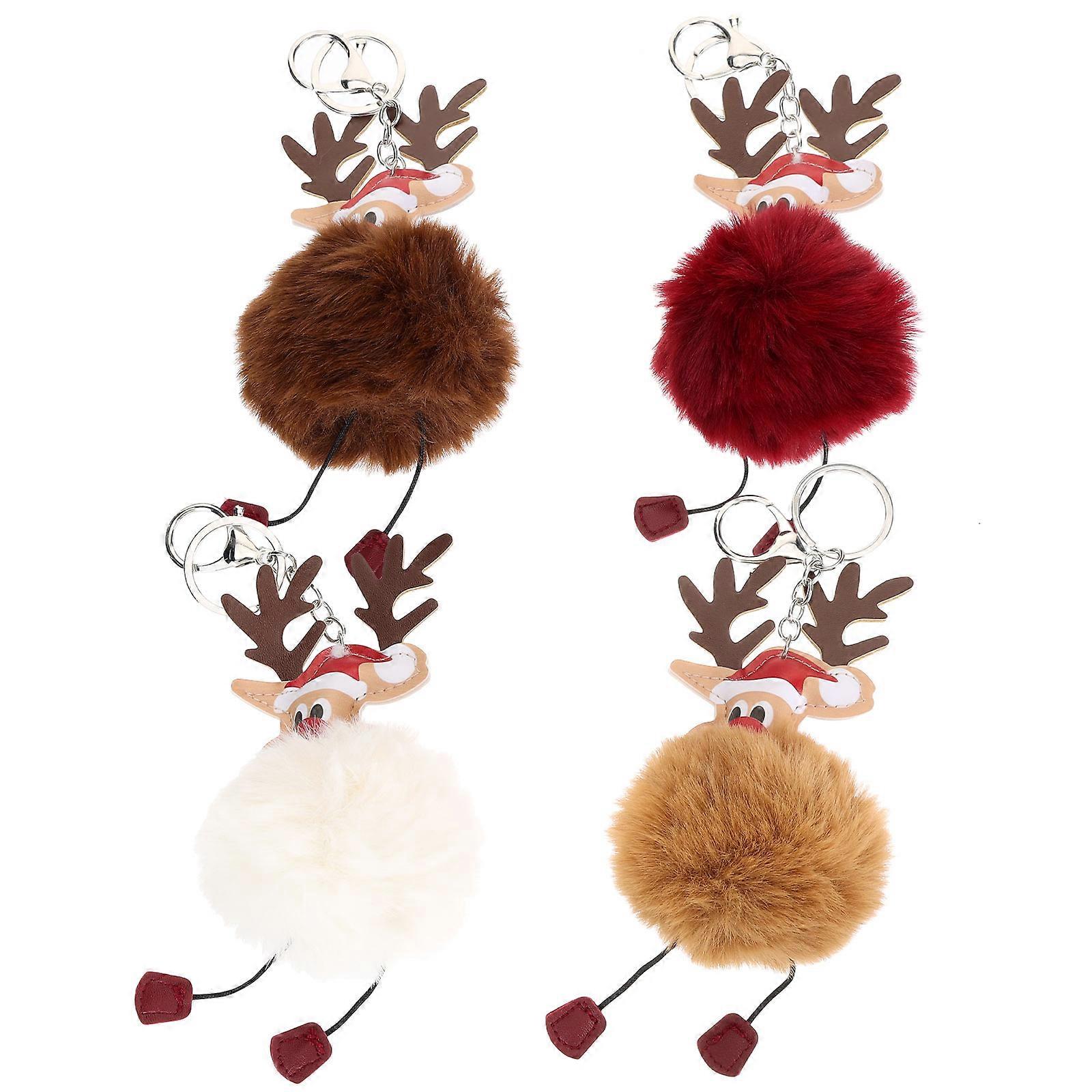 Christmas Elk Keychain Plush Pendant for Decor 20Pcs Soft Key Rings