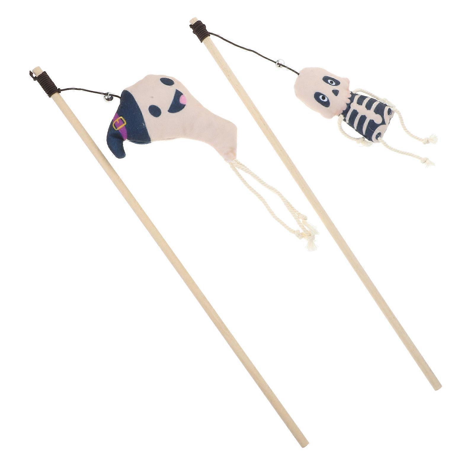 Halloween Themed Cat Teaser Plush Sticks for Pet Playing Kitten 6Pcs Assorted Color