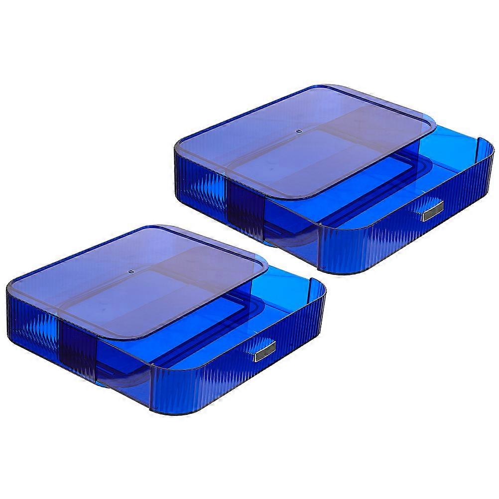 Storage Organizer Drawer Type Makeup Box for Home Use 4Pcs Blue Plastic