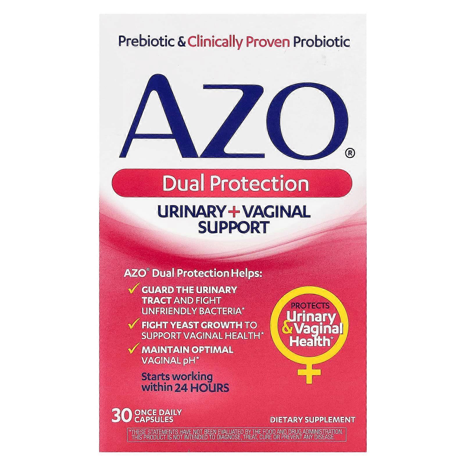Azo, Dual Protection, Urinary + Vaginal Support, 30 Once Daily Capsules