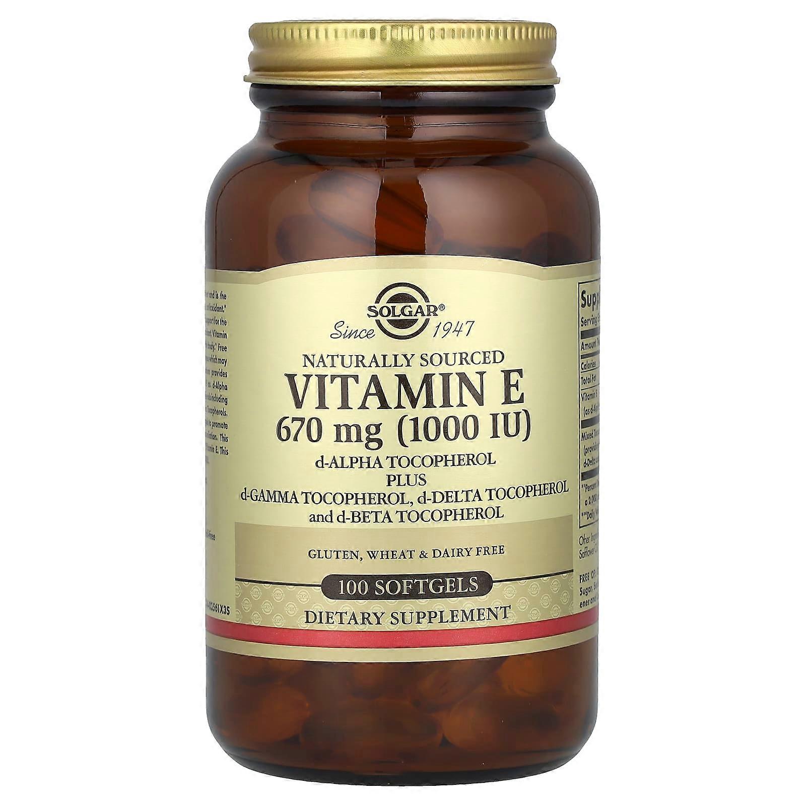 Vitamin E, d-Alpha Tocopherol Plus d-Gamma Tocopherol, d-Delta Tocopherol and d-Beta Tocopherol, 670 mg (1,000 IU), 100 Softgels