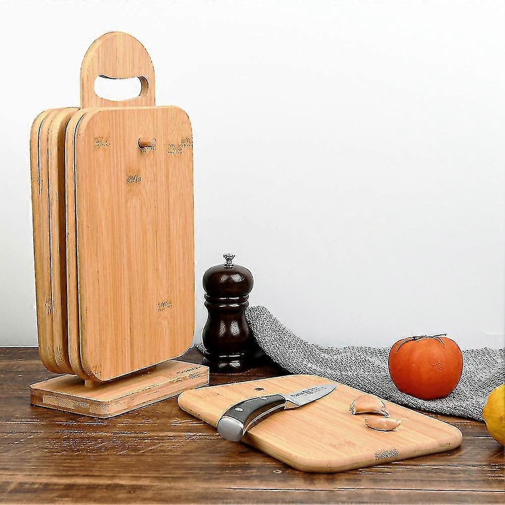 4pcs/6pcs Durable Bamboo Round Square Cutting Board Set With Stand Kitchen Accessory