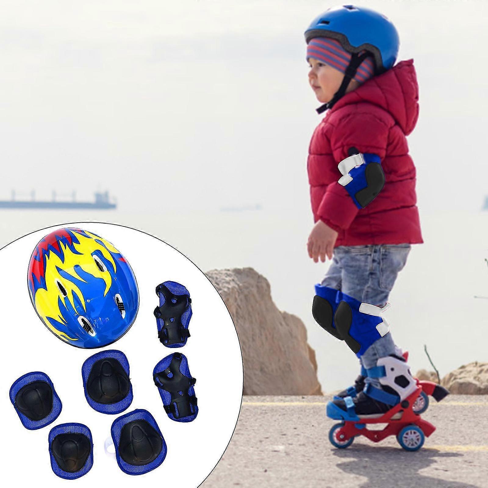 7Pcs Set Children Kids Helmet Knee Elbow Pad Cycling Skate Bike Protecs
