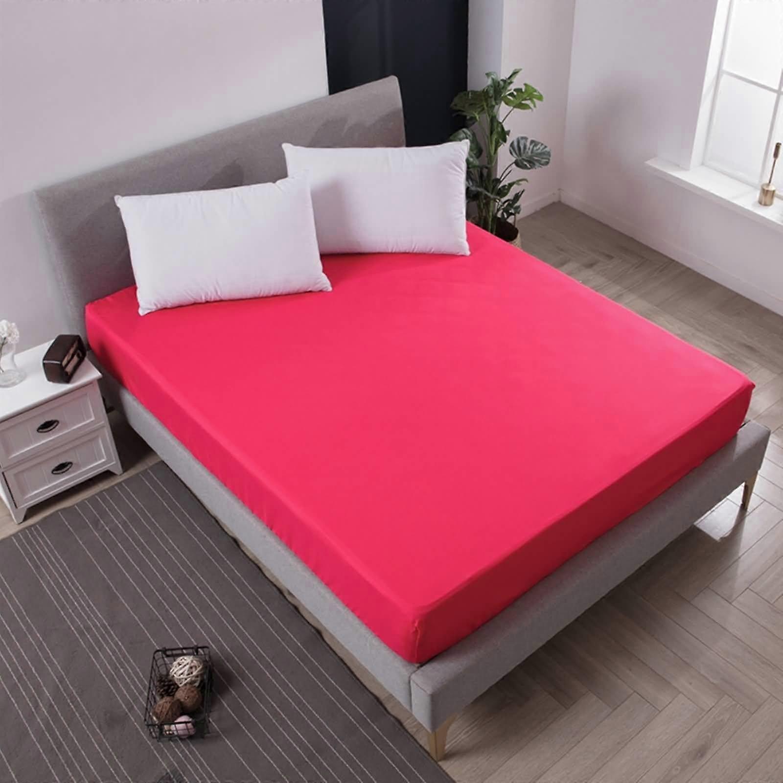 Bed Sheet 150 x 200 cm Plain Rose Red Polyester Cotton Underlay Mattress Protector For Box Spring Beds And Toppers