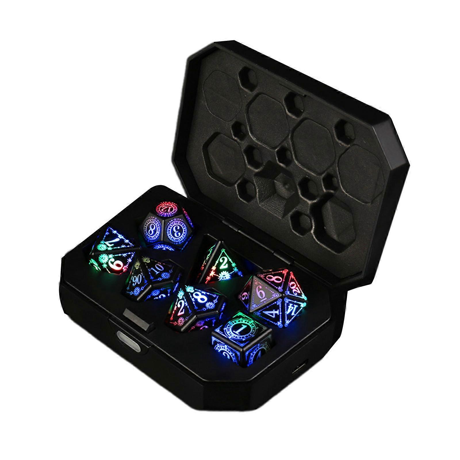 7 Pcs Rechargable Glowing LED Dices Role Playing Game Polyhedral Dices  LED Electronic Dices for Tabletop Game Player Multicolor
