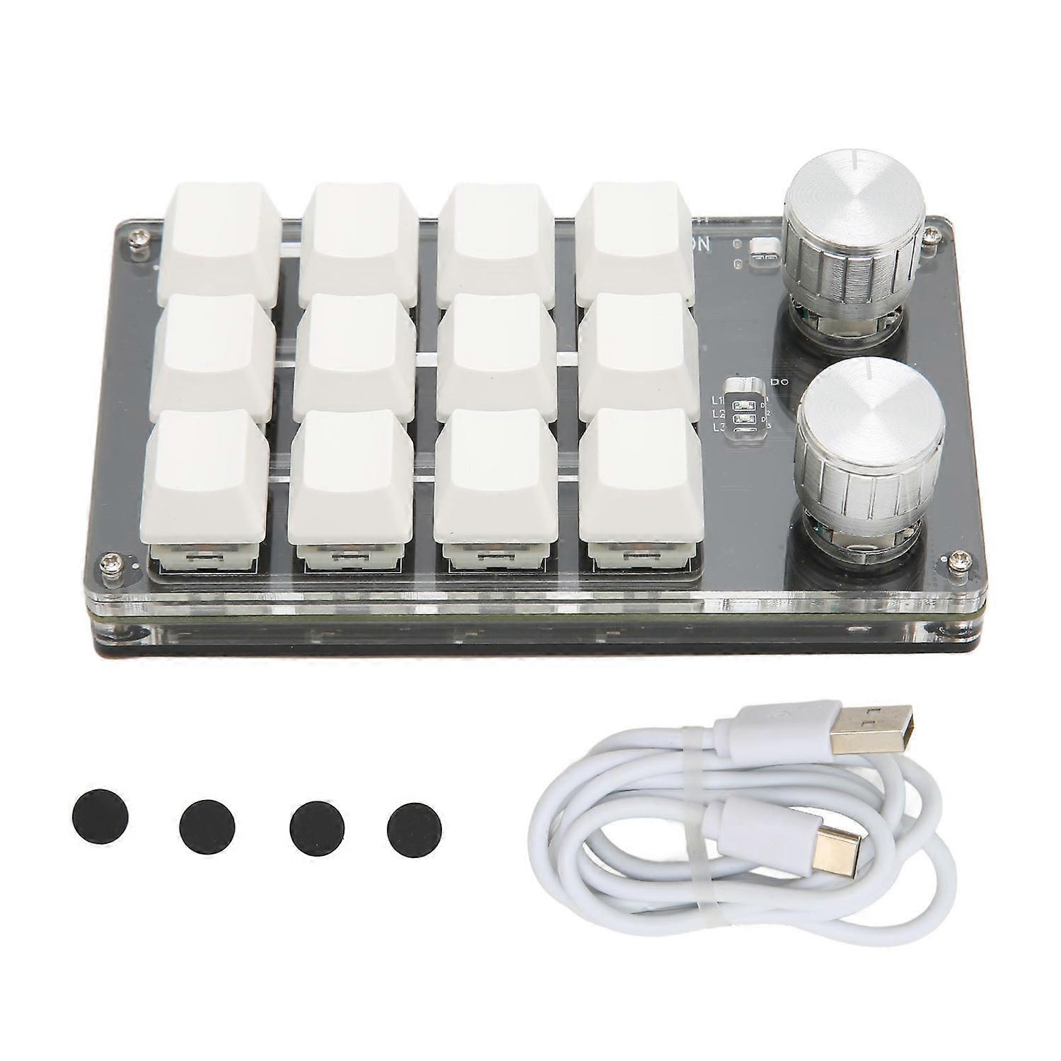 Mini Keypad 12 Keys 2 Knobs USB Or BT Connection Blue Switch Plug and Play Programmable Keypad for G