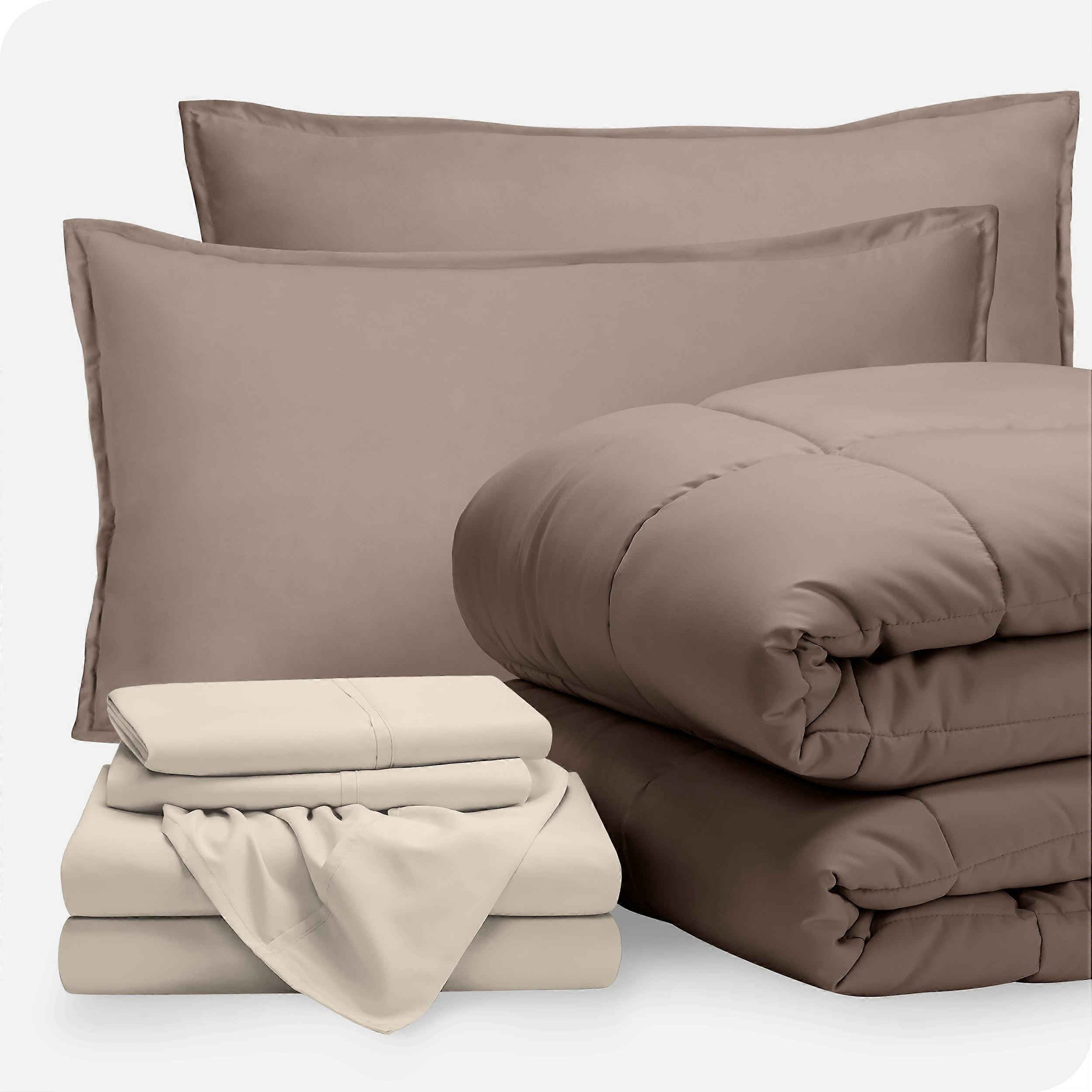 Bare Home 7-Piece Bed-in-a-Bag - King, Taupe with Sand Sheet Set