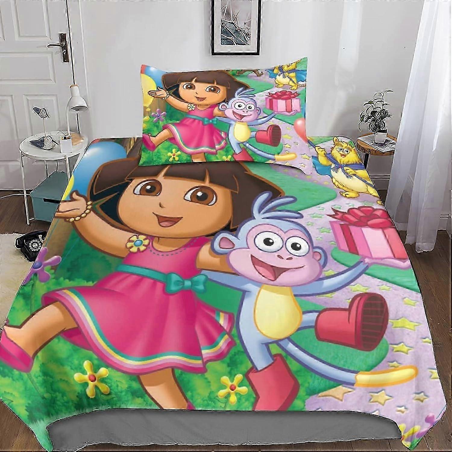 Dora The Explorer Bedding Set Dora The Explorer Pieces Duvet Cover D Pattern with Zipper Closure Hypoallergenic Microfiber with Pillowcases for 135*20