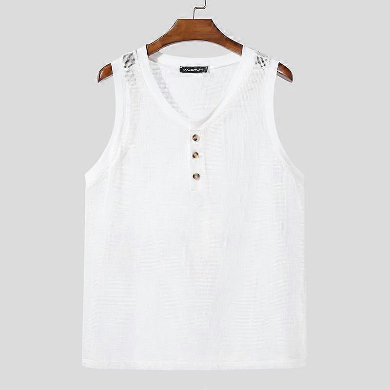 INCERUN Summer Men Sleeveless Hollow Out Mesh Sheer Casual Tank Tops