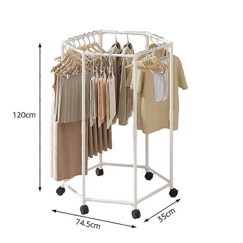 Hexagonal Rotating Garment Rack Free Standing Heavy Duty Clothes Hanger Space Saving Dormitory Laundry Organizer Multi Hook Drying Stand Iron Frame