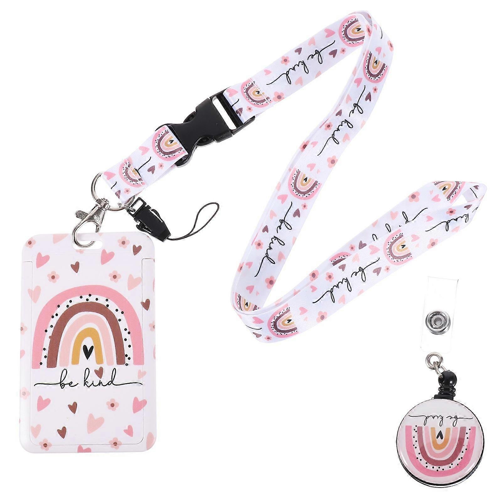 Colored Pattern Lanyard Card Holder for Id Badge Use 1Set Multi Material