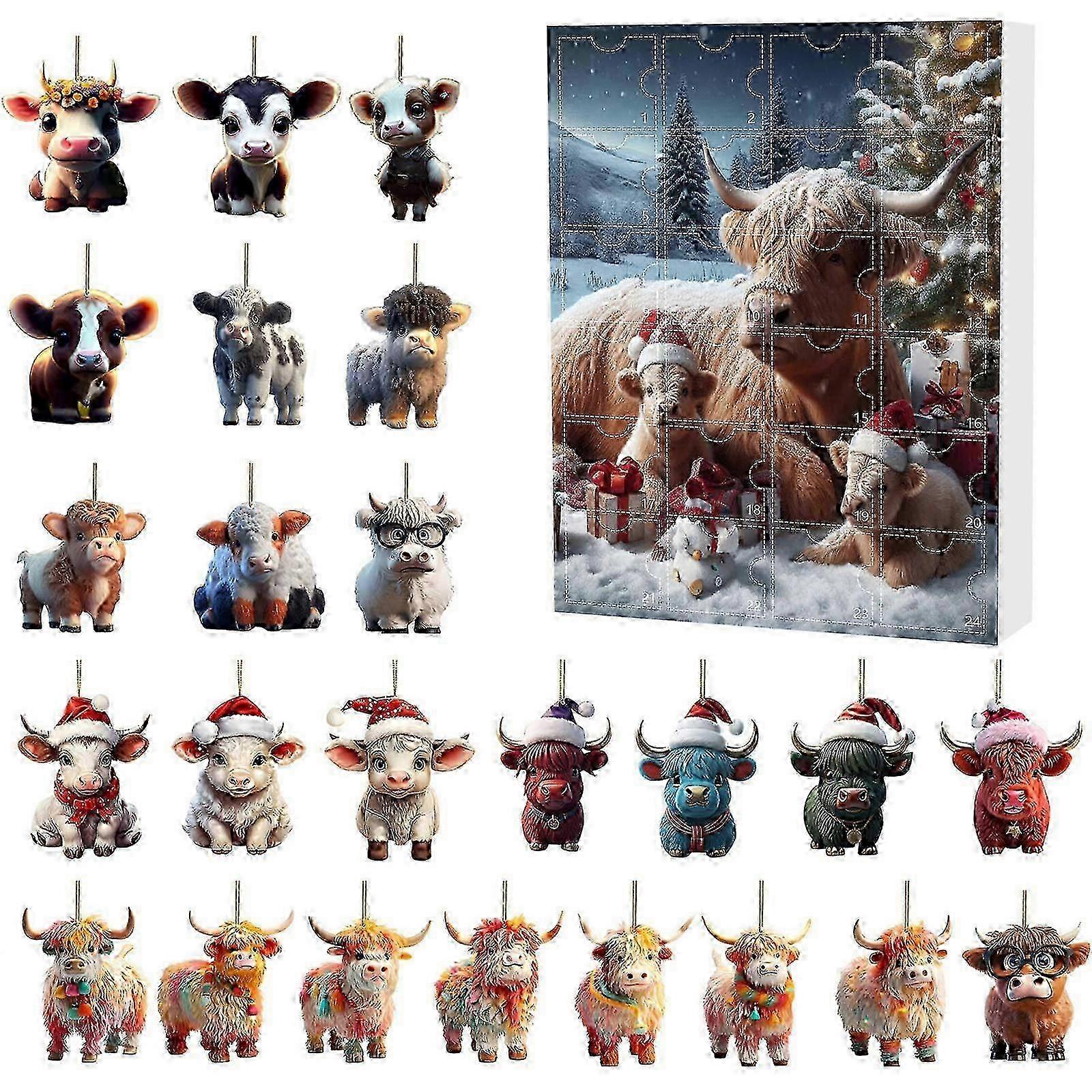 Christmas Countdown Calendar with Farm Yak Pattern Tree Pendant