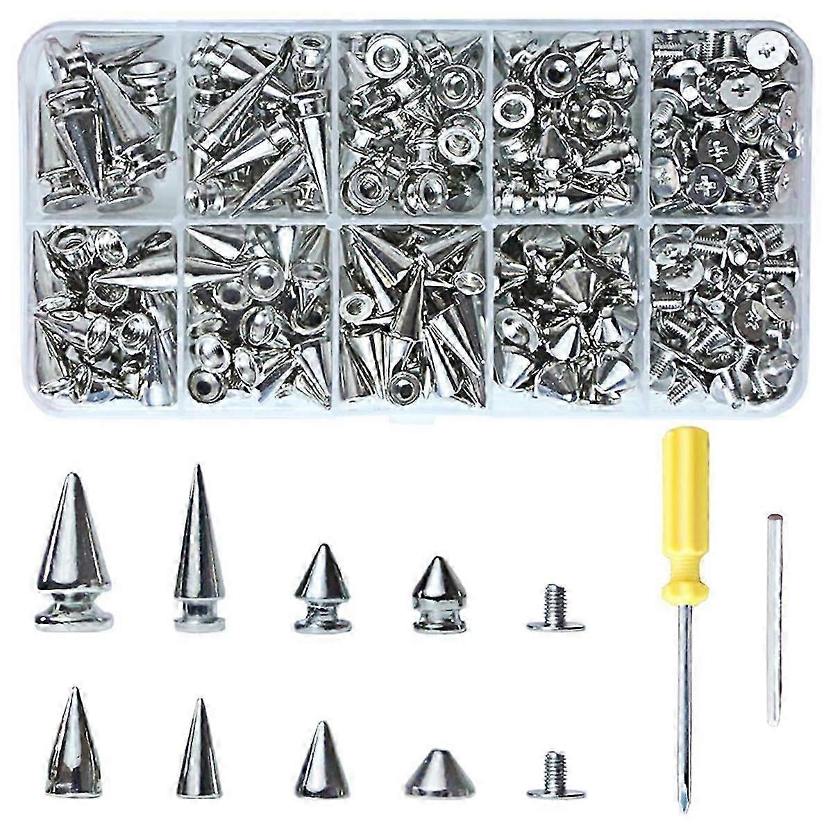 354 PCS Punk Spikes and Studs Kit,8 Size Cone Spikes,Metal Tree Spikes Studs for Leathercraft and Pu