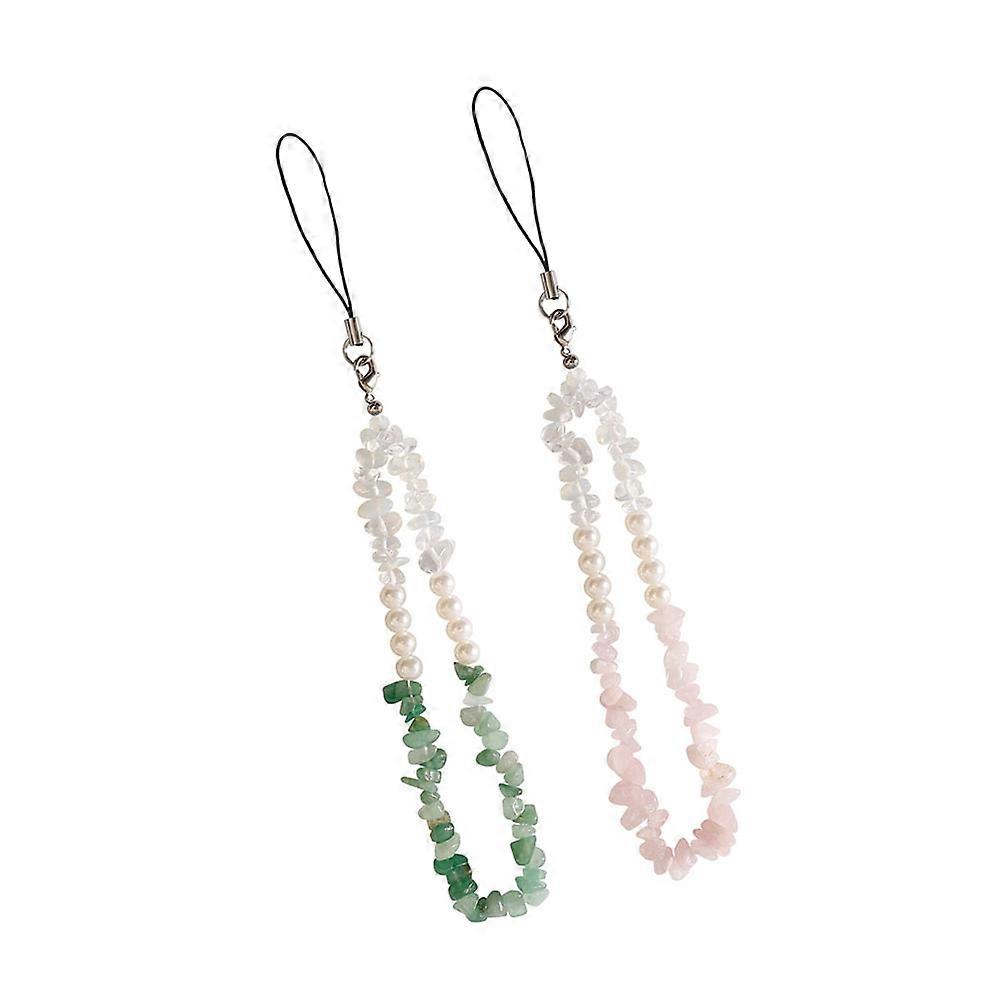 Phone Hanging Chain Crystal Stone with Fixing Rope 2Pcs Mobile Lanyards