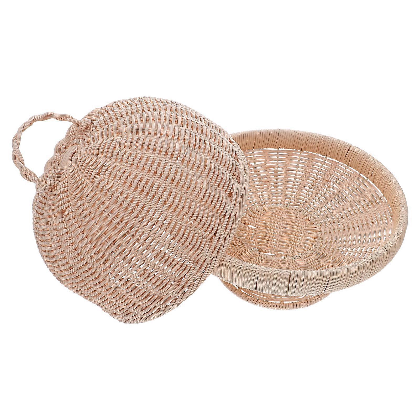 Wicker Bread Basket with Lid for Bread Round Storage Tray