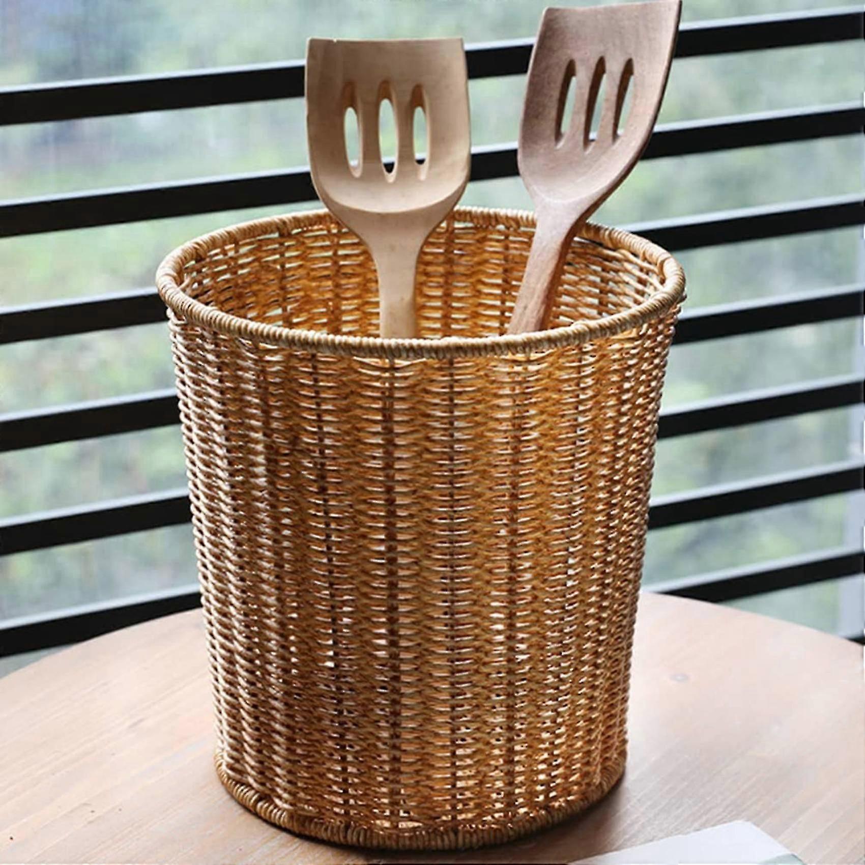 Woven Basket Trash Can Round Rattan Waste Basket With Lid Planter Woven Storage Baskets Wicker Wast