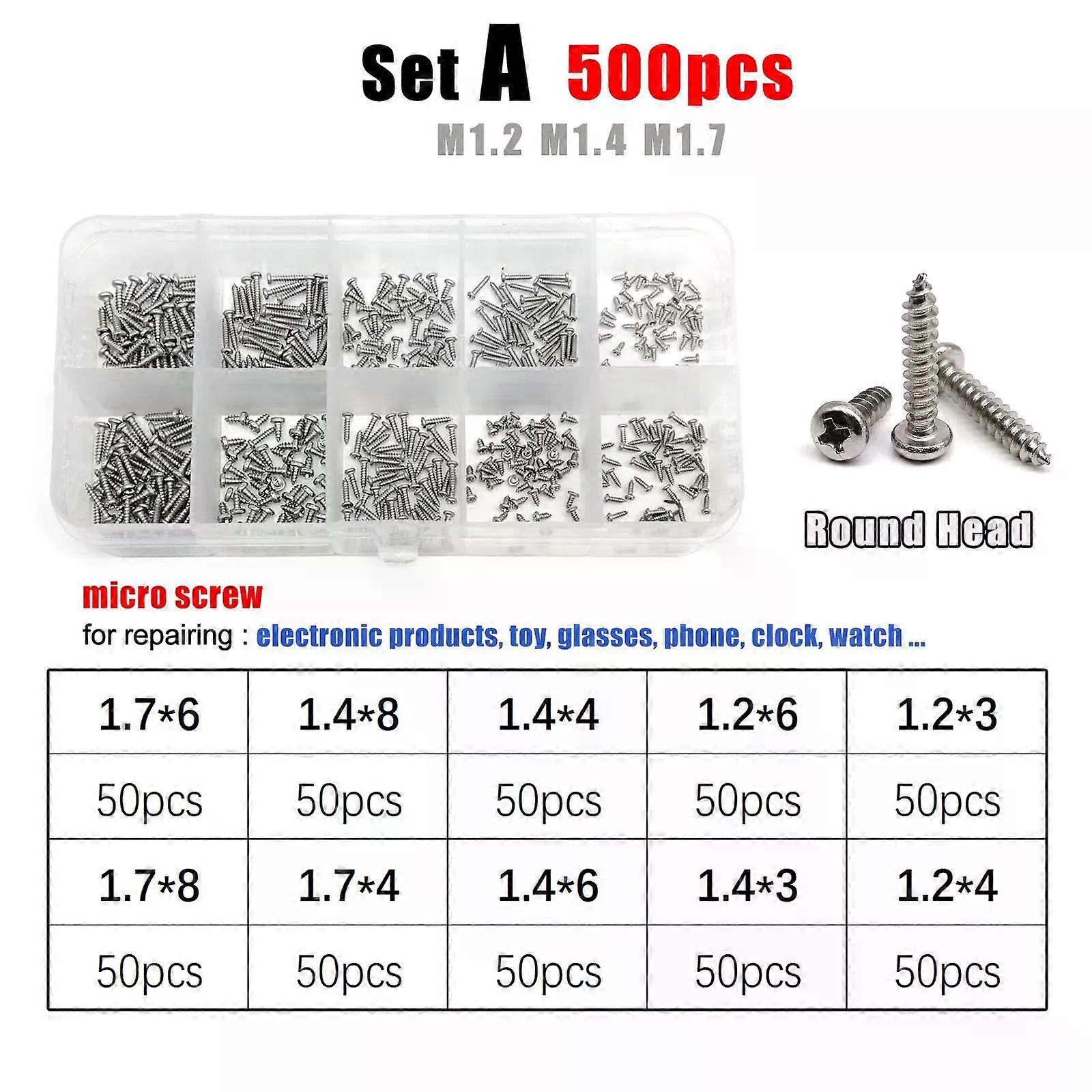1 Kit Small Cross Phillips Round Pan Head Self Tapping Wood Screw Mix M1.2 M1.4 M1.7 M2 M3 M4 Set Box A2-70 304 Stainless Steel