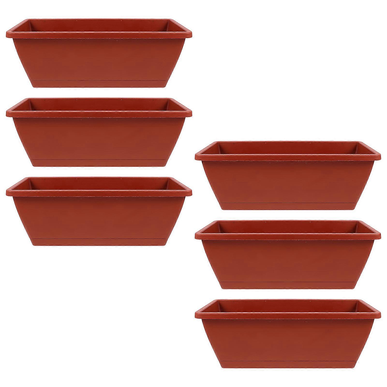 Plastic Rectangular Flowerpot 6Pcs Dark Red Optimal Drainage Large Flowerpot for Balcony