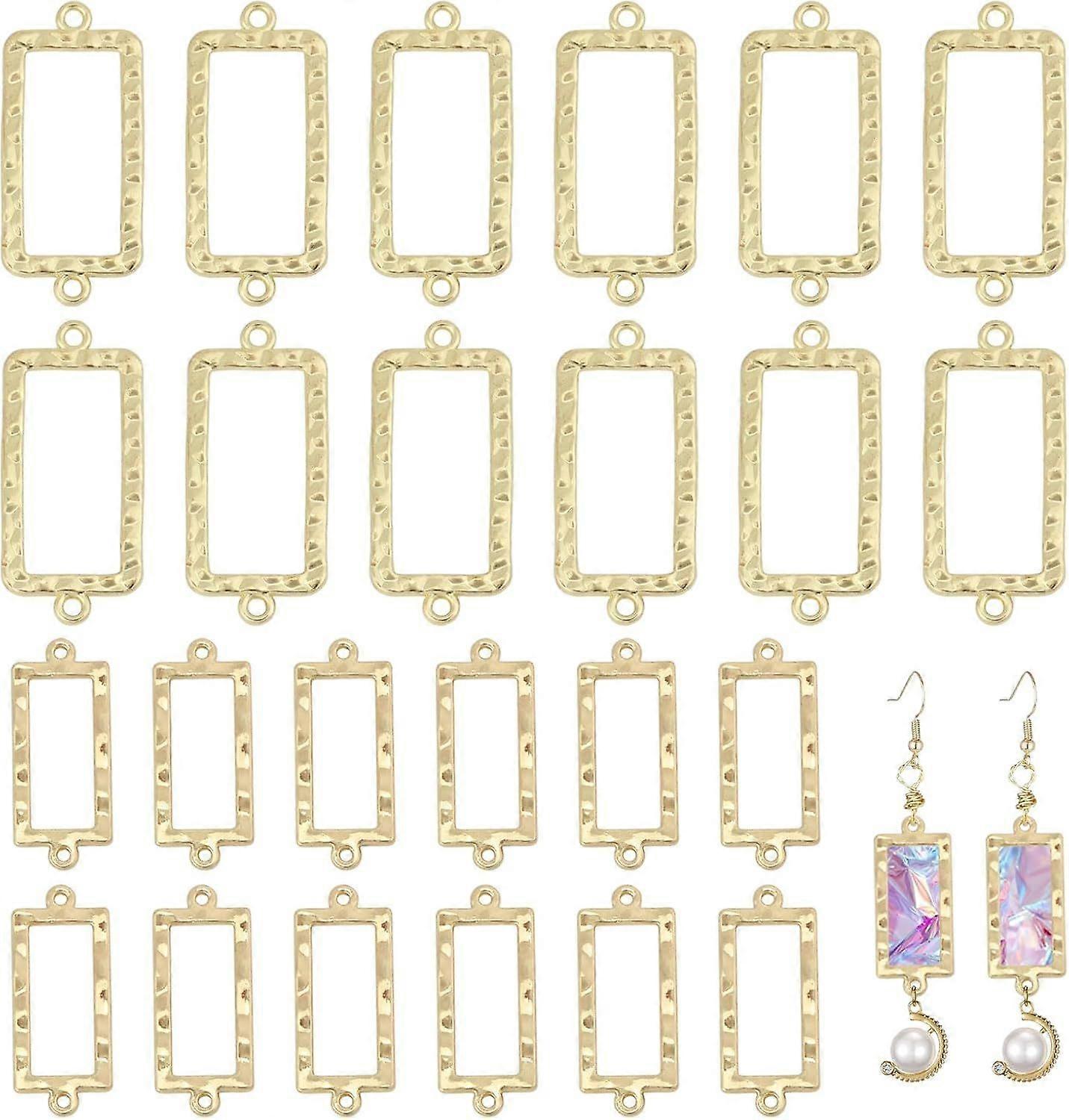 24 Pcs 2 Style Hollow Rectangle Pendant Open Back Bezel Pendants Alloy Hollow Rectangle Frame Charms Blank Hollow Pendant for Earrings Bracelets Neckl